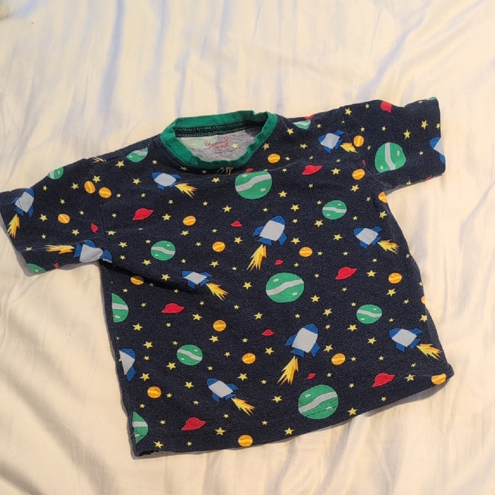 Florence Eiseman Blossom  + Sprout Navy Blue Rocket Space Tee Shirt